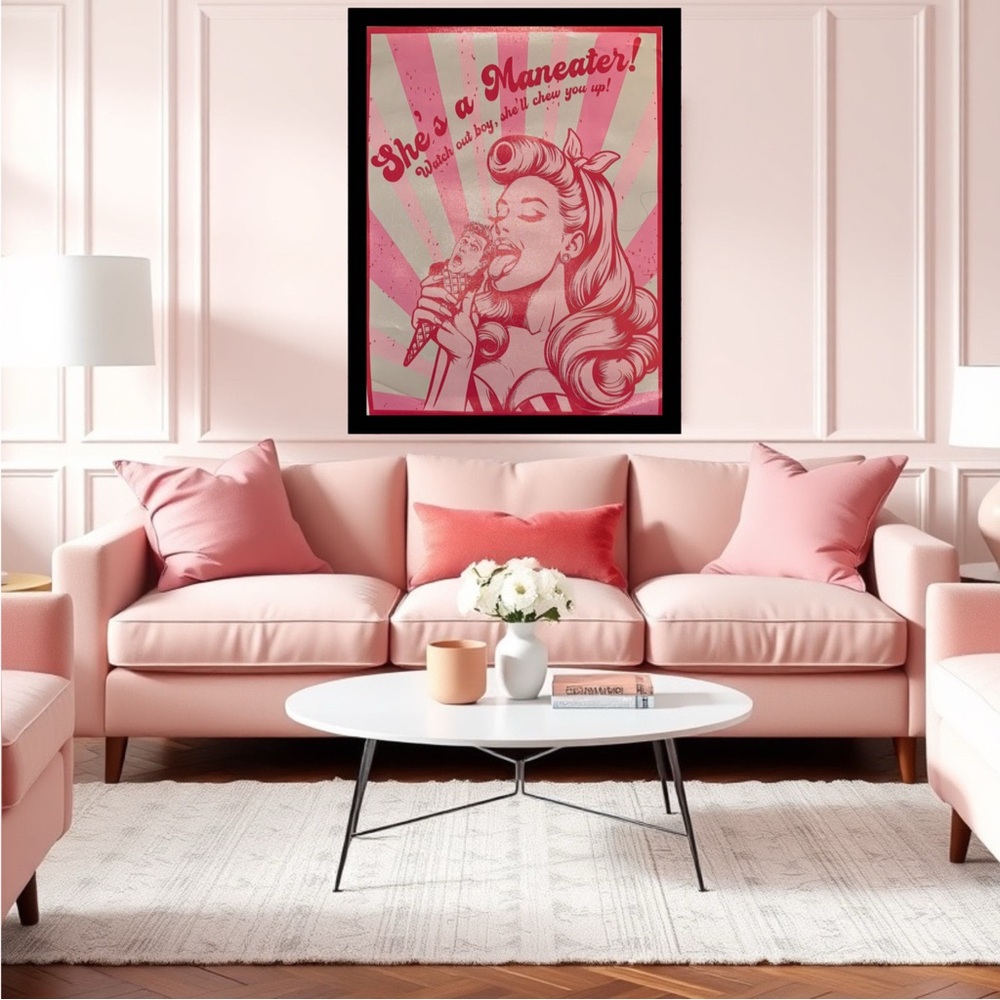 Retro “She’s a Maneater “ Pink & Red Pin Up Girl
Ice Cream Cone Canvas Print - Picture 12 of 12